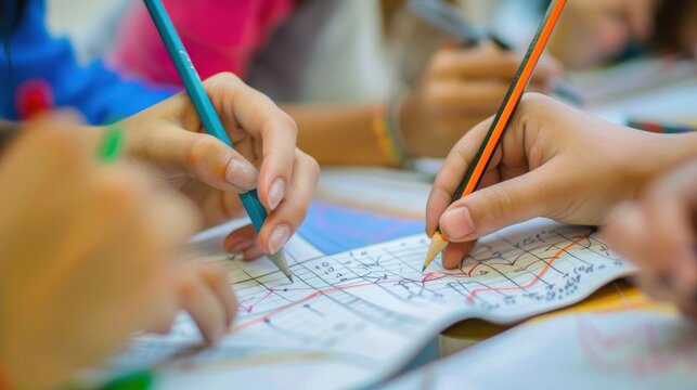 Teacher or students hands are graphing showing the integration in the calculus section of mathematics
