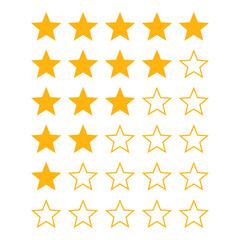 Five stars quality rating icon. Vector illustration. Customer feedback concept. Vector isolated flat illustration for web design. Rating stars feedback icon set