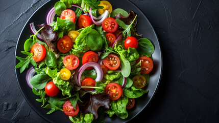 A plate of salad isolated on back background 