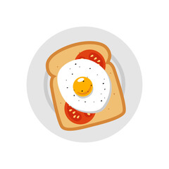 fried egg on toast vector illustration clipart sunny side up with bread and tomato slices isolated on white background