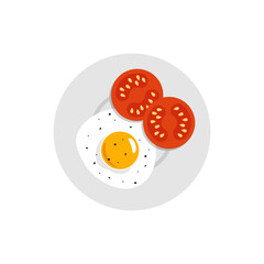 fried egg sunny side up and tomatoes slice on the plate. Delicious and healthy breakfast, diet food vector illustration