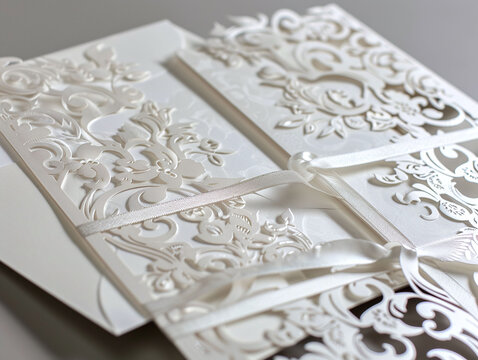 Handcrafted Wedding Invitations: Exquisite Papercraft Close-Up