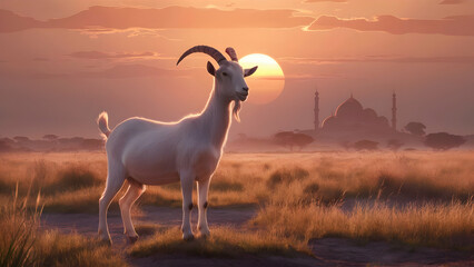 Obraz premium Photorealistic scene goat savanna bathed in warm light