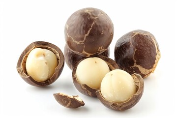 macadamia nuts isolated on white background 