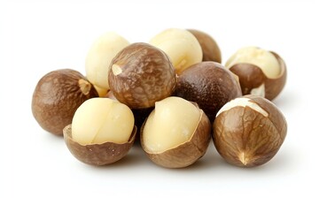 macadamia nuts isolated on white background 