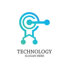 Technology logo design simple concept Premium Vector