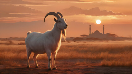 Obraz premium Whispers of Africa savanna sunset with a lone goat