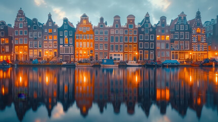 Obraz premium Amsterdam, Netherlands city skyline created with Generative AI technology