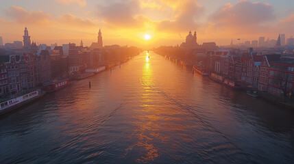 Amsterdam, Netherlands city skyline created with Generative AI technology