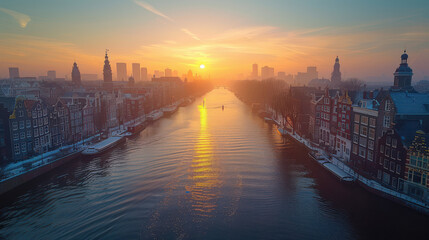Fototapeta premium Amsterdam, Netherlands city skyline created with Generative AI technology