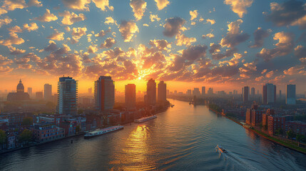 Fototapeta premium Amsterdam, Netherlands city skyline created with Generative AI technology