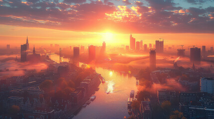 Fototapeta premium Amsterdam, Netherlands city skyline created with Generative AI technology