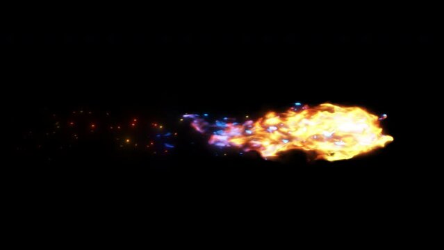 Magic missile rocket projectile flying through the air with colorful trails and glowing embers and sparks on its tail - 4K Pro Res with mask pass, 60 fps