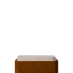 3d image render transparent background of terrazzo square podium in square with wood material stand