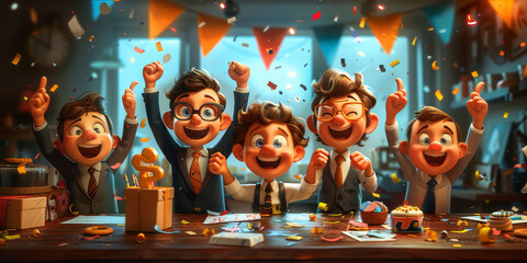 Fototapeta premium Cheerful Cartoon Businessman Celebrating Success