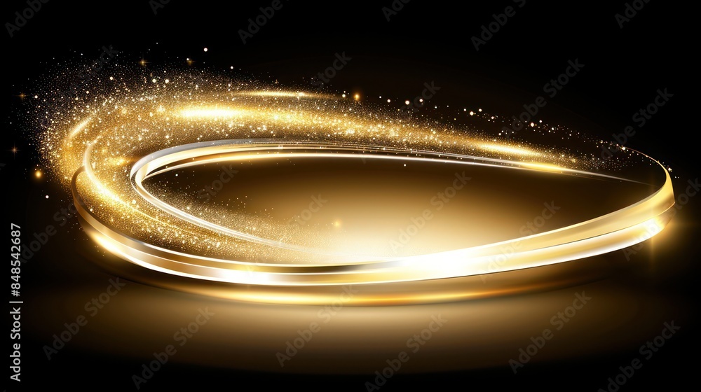 Poster abstract image of golden light streaks swirling with sparkles against a dark background, creating a 