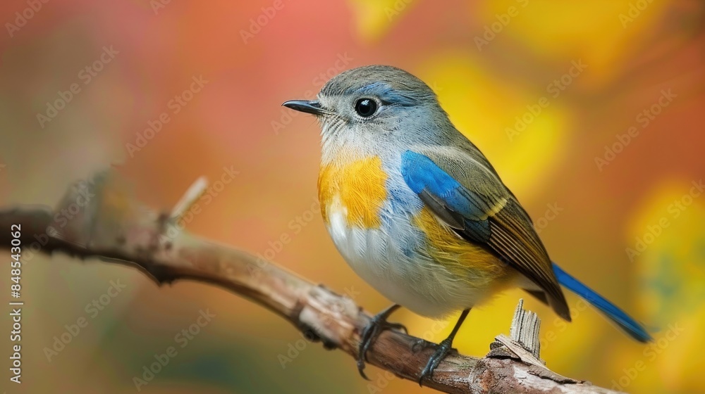 Poster red flanked bluetail resting on a branch of a tree