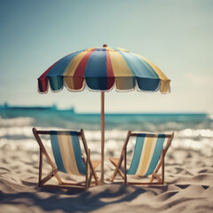 Beach Umbrella With Beach Chairs on Beach