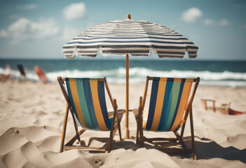 Obraz premium Beach Umbrella With Beach Chairs on Beach