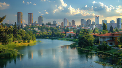 Obraz premium Ankara, Turkey city skyline created with Generative AI technology