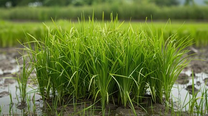 Obraz premium The rice growing in the field is beginning to mature