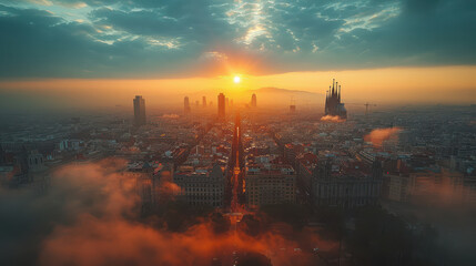 Barcelona, Spain city skyline created with Generative AI technology