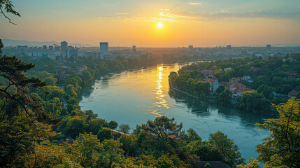 Naklejka premium Belgrade, Serbia city skyline created with Generative AI technology