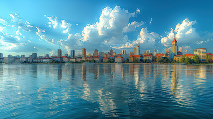 Naklejka premium Belgrade, Serbia city skyline created with Generative AI technology