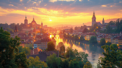 Fototapeta premium Bern, Switzerland city skyline created with Generative AI technology