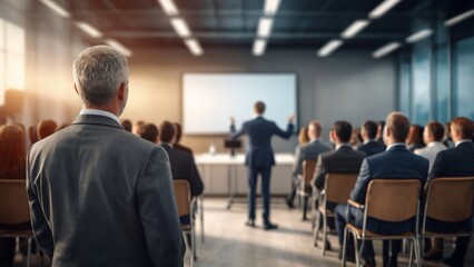 Fototapeta premium Businessman Delivering Presentation to Conference Audience