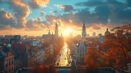 Fototapeta premium Brussels, Belgium city skyline, travel created with Generative AI technology