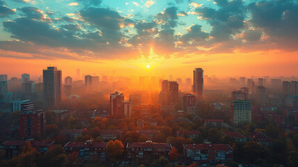 Fototapeta premium Bucharest, Romania city skyline created with Generative AI technology