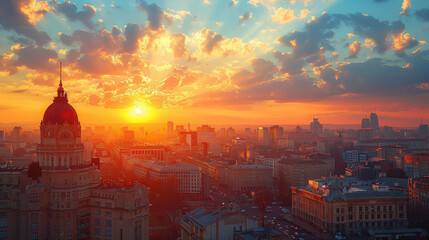 Fototapeta premium Bucharest, Romania city skyline created with Generative AI technology