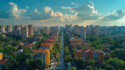 Bucharest, Romania city skyline created with Generative AI technology