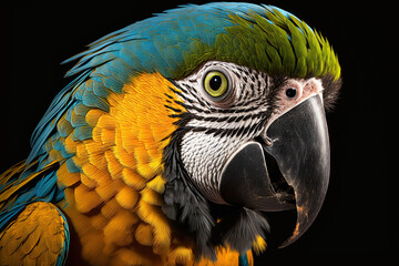 Fototapeta premium close-up of a macaw on a black background
