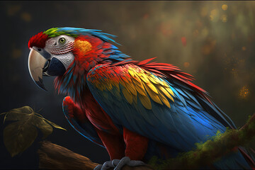 Obraz premium red and yellow macaw sitting on a branch