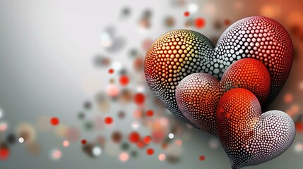 Abstract hearts with pixel pattern on a light gradient background evoking love and romance.