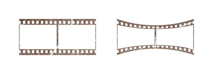 Vintage style 35mm film strip set, retro vintage vector design with two frames on white background. Retro film reel symbol illustration to use in photography, television, cinema, photo frame. 