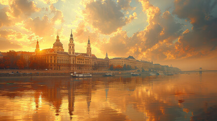 Fototapeta premium Budapest, Hungary city skyline created with Generative AI technology