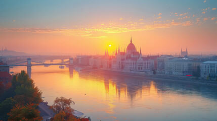 Budapest, Hungary city skyline created with Generative AI technology