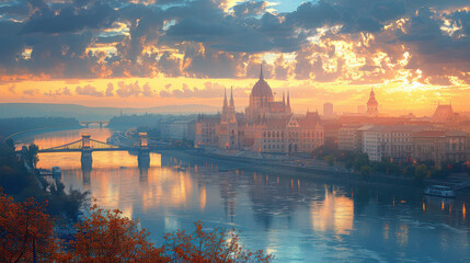 Naklejka premium Budapest, Hungary city skyline created with Generative AI technology