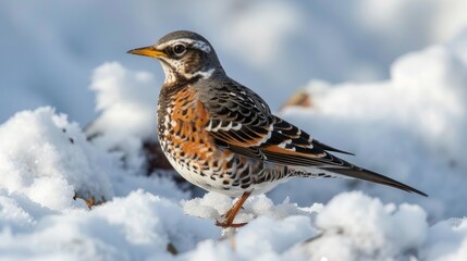 Fototapeta premium Bird in the snow Fieldfare bird