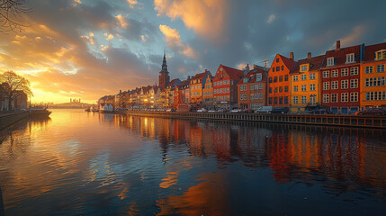 Naklejka premium Copenhagen, Denmark city skyline created with Generative AI technology