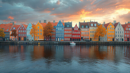 Naklejka premium Copenhagen, Denmark city skyline created with Generative AI technology