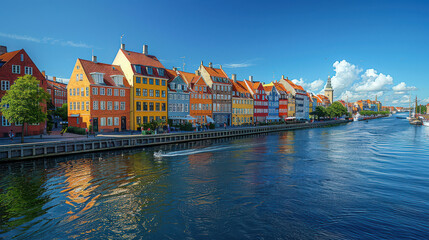 Fototapeta premium Copenhagen, Denmark city skyline created with Generative AI technology