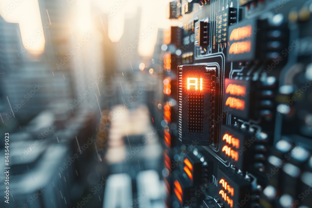 Poster futuristic ai data center with glowing servers in high tech environment