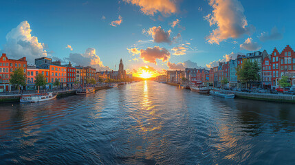 Naklejka premium Dublin, Ireland city skyline created with Generative AI technology