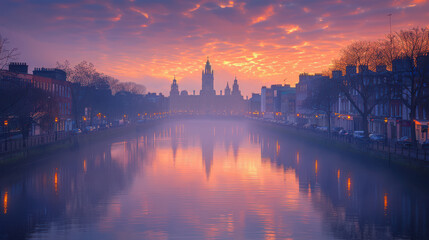Dublin, Ireland city skyline created with Generative AI technology