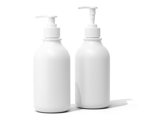 Blank White plastic cosmetic shampoo bottle, lotion pump bottle Packaging Isolated On Transparent Background, Prepared For Mockup, 3D Render.