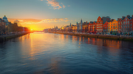 Fototapeta premium Dublin, Ireland city skyline created with Generative AI technology